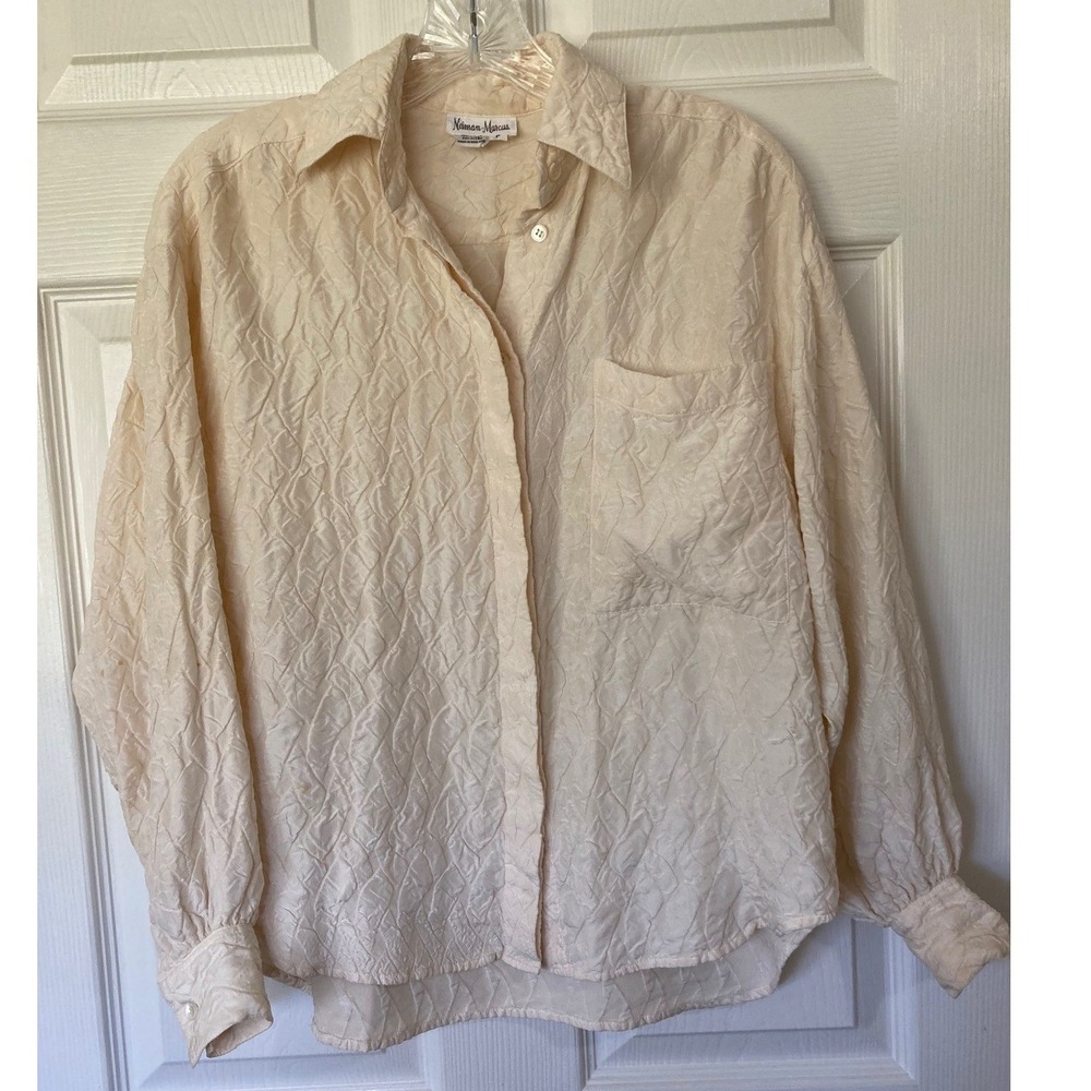 Vintage Neiman Marcus 100% Silk Blouse Cream Petite Medium (8/10) Old Money